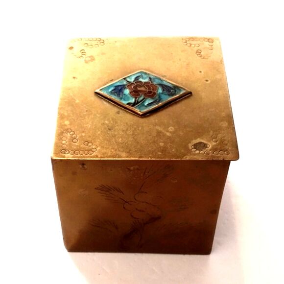 Vintage Chinese Brass and Cloisonne Miniature Ashtray or Box - Picture 2 of 6